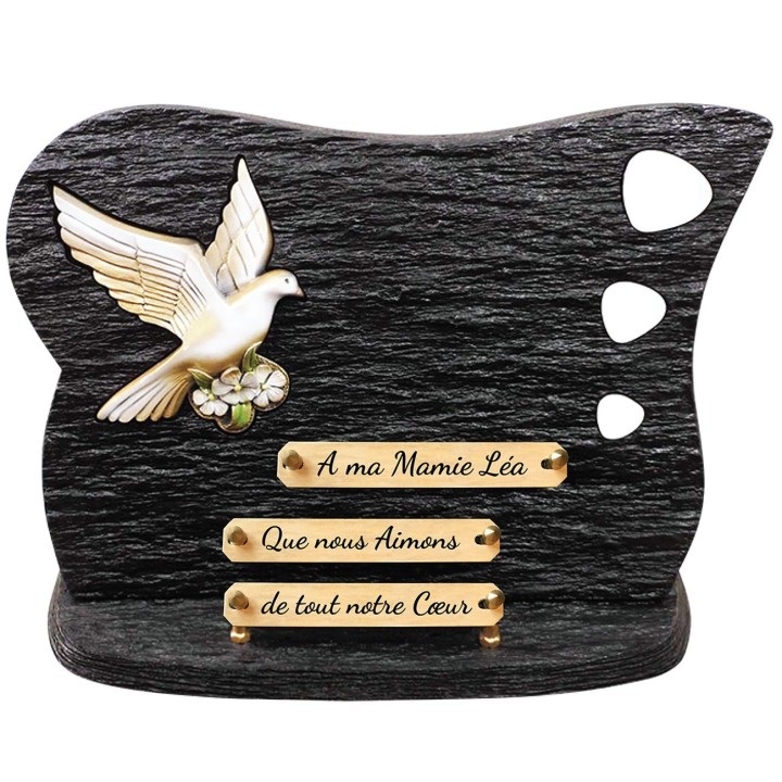 Plaque schiste Colombe et galets sur socle | Artis