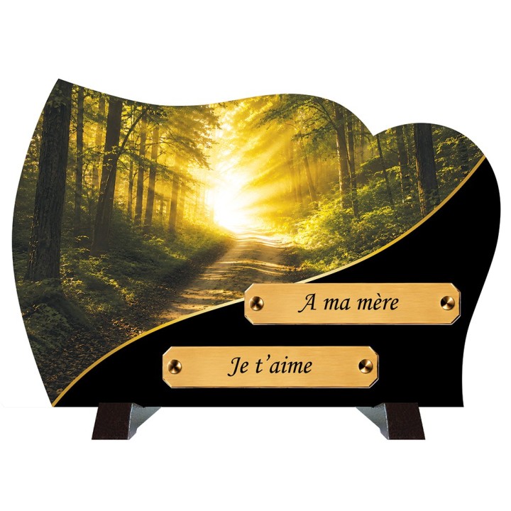 Plaque funéraire monochrome Lumière forêt | Artis Funéraire