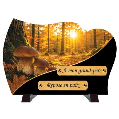 Plaque funéraire monochrome Forêt cèpes | Artis Funéraire