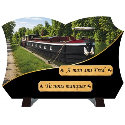 Plaque funéraire monochrome Péniche | Artis Funéraire