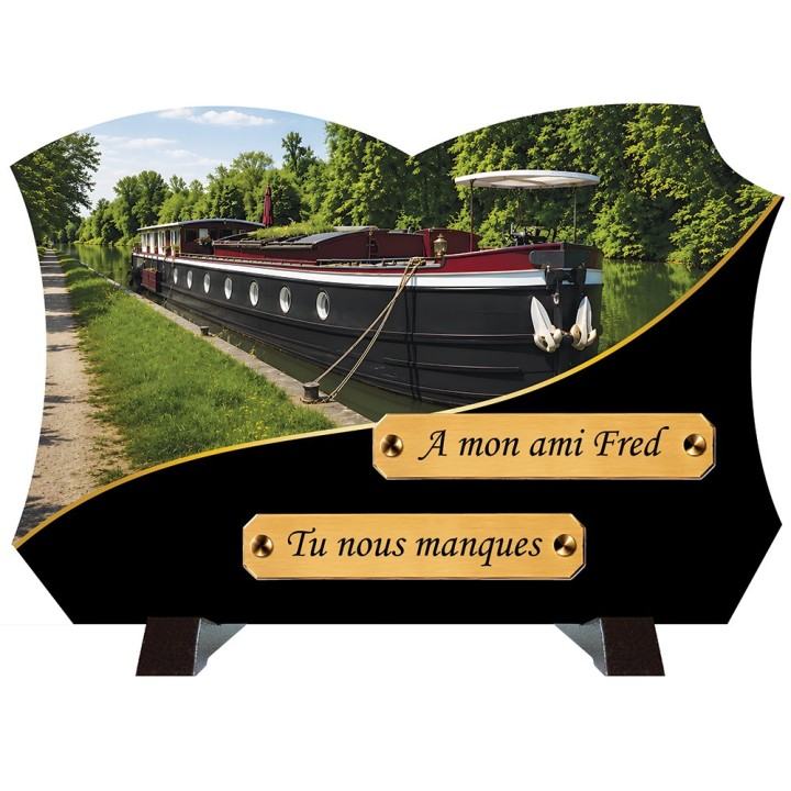 Plaque funéraire monochrome Péniche | Artis Funéraire