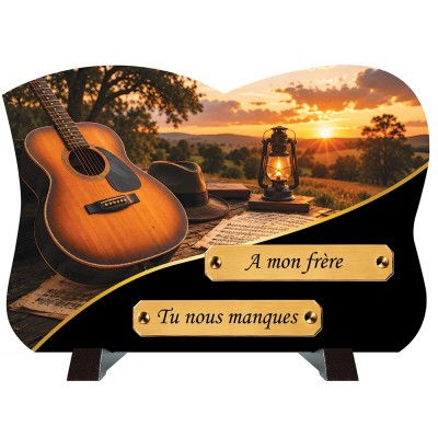 Plaque funéraire monochrome Guitare | Artis Funéraire