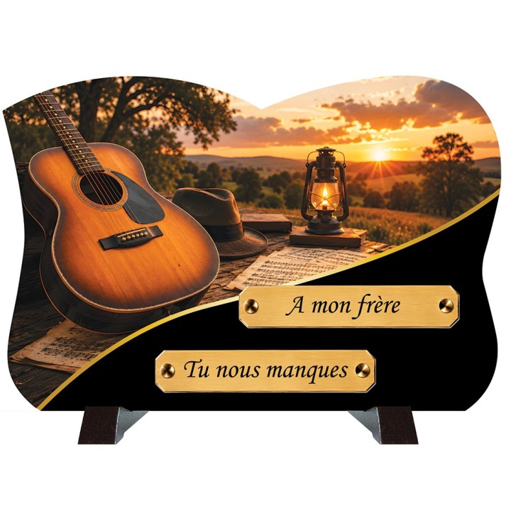 Plaque funéraire monochrome Guitare | Artis Funéraire