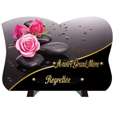 Plaque funéraire monochrome Roses Galets | Artis Funéraire