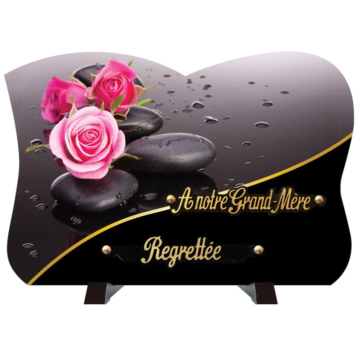 Plaque funéraire monochrome Roses Galets | Artis Funéraire