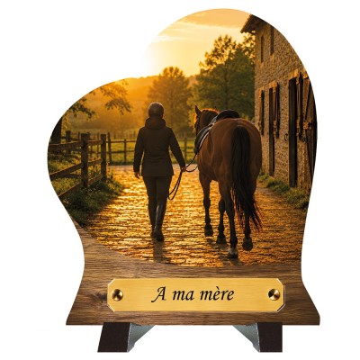 Plaque funéraire cœur Équitation | Artis Funéraire