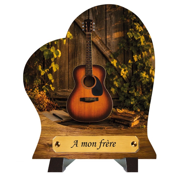 Plaque funéraire cœur Guitare | Artis Funéraire