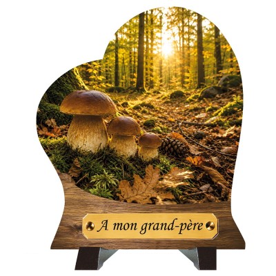 Plaque funéraire cœur Cèpes en forêt | Artis Funéraire