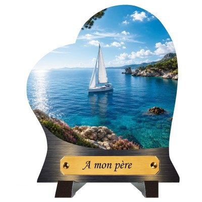 Plaque funéraire cœur Voilier | Artis Funéraire