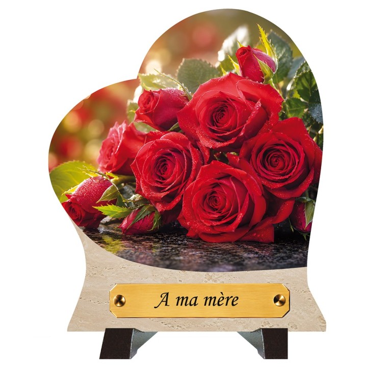 Plaque funéraire cœur Roses | Artis Funéraire