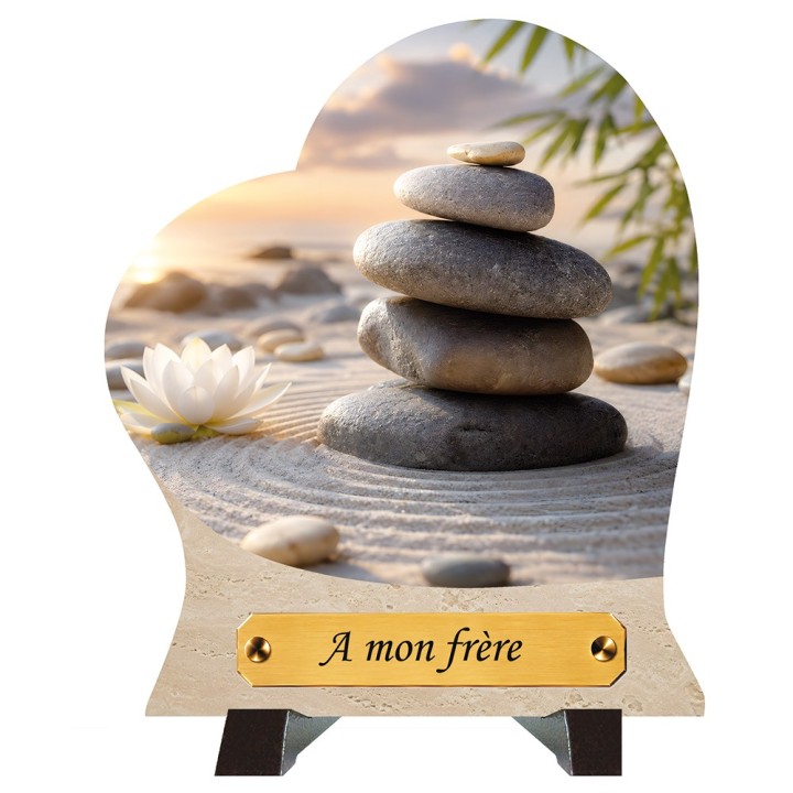 Plaque funéraire cœur Galets sur la plage | Artis Funéraire