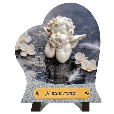 Plaque funéraire cœur Ange eau | Artis Funéraire