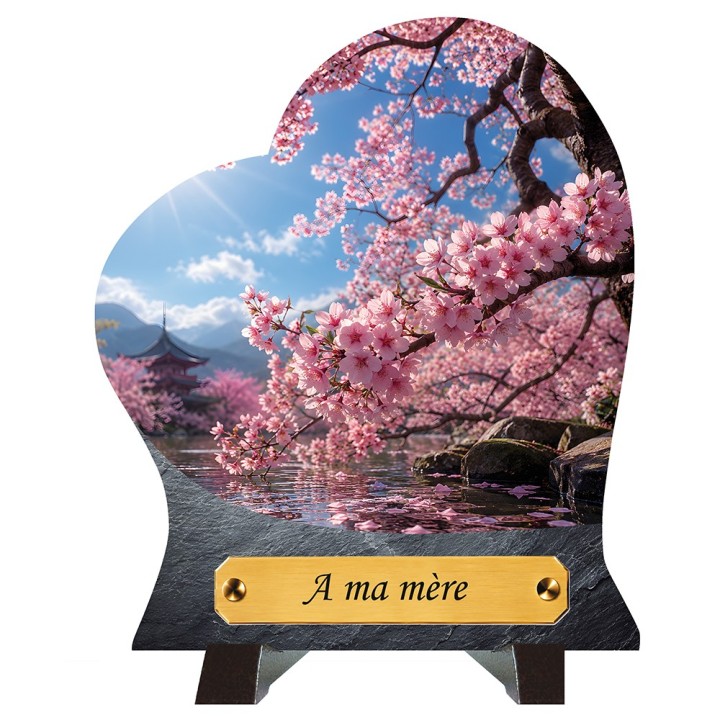 Plaque funéraire cœur Cerisier japonais | Artis Funéraire