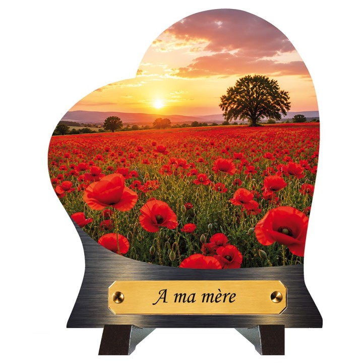 Plaque funéraire cœur Coquelicots | Artis Funéraire