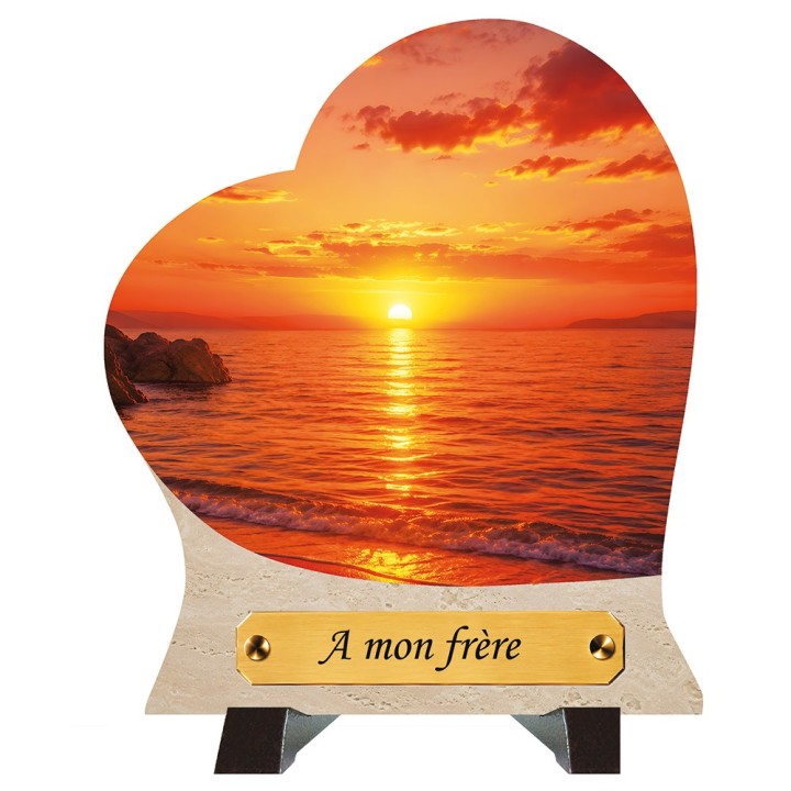 Plaque cœur Coucher de soleil mer | Artis Funéraire