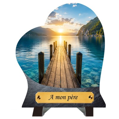 Plaque funéraire cœur Ponton sur le lac | Artis Funéraire