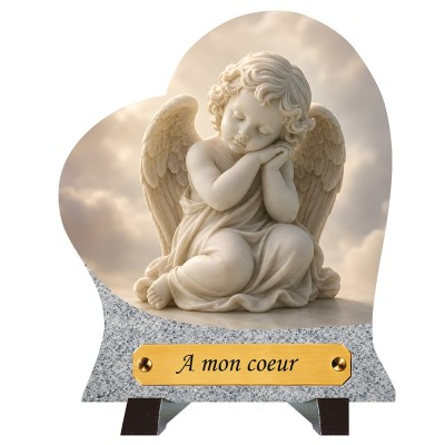 Plaque funéraire cœur Ange en prière | Artis Funéraire