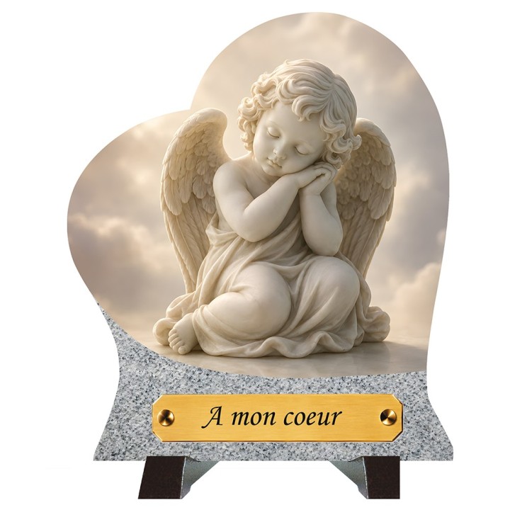 Plaque funéraire cœur Ange en prière | Artis Funéraire
