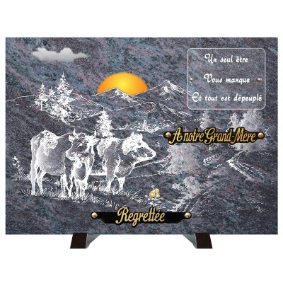 Plaque funéraire COMPOGRANIT Montagne et vaches | Artis