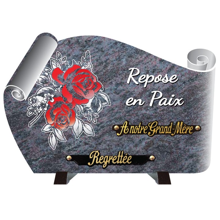Plaque compogranit Roses rouges | Artis Funéraire