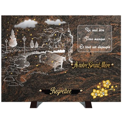 Plaque compogranit Banc arbre | Artis Funéraire