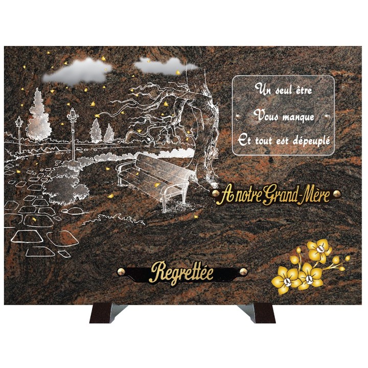 Plaque compogranit Banc arbre | Artis Funéraire