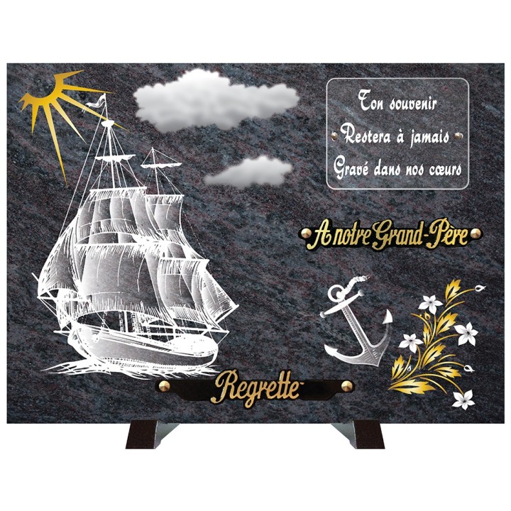 Plaque compogranit Bateau ancre | Artis Funéraire