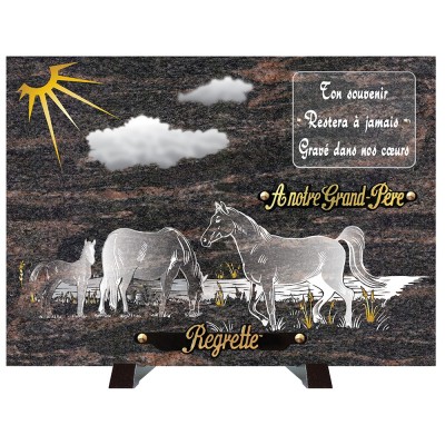 Plaque compogranit Chevaux | Artis Funéraire