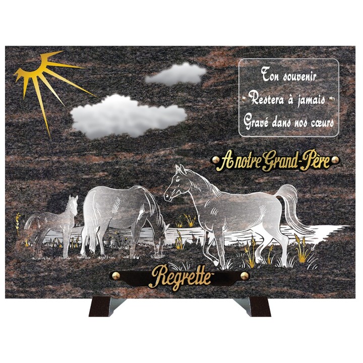 Plaque compogranit Chevaux | Artis Funéraire