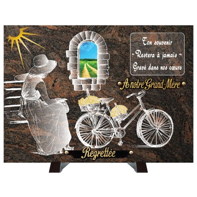 Plaque compogranit Personne vélo fenêtre | Artis Funéraire
