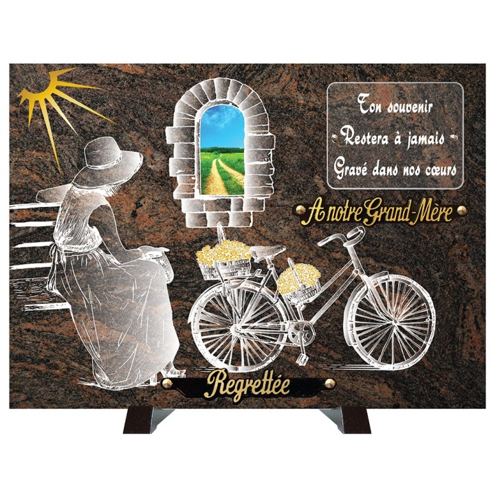 Plaque compogranit Personne vélo fenêtre | Artis Funéraire