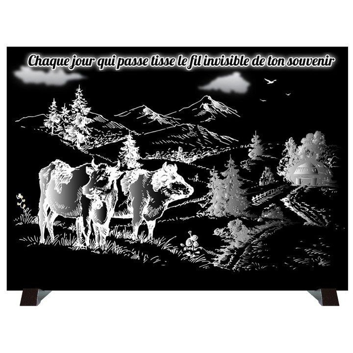 Plaque monochrome Vaches campagne | Artis Funéraire