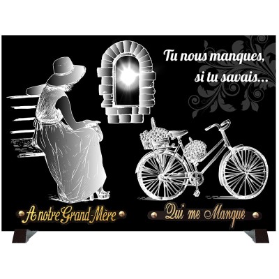 Plaque monochrome Vieille femme vélo | Artis Funéraire