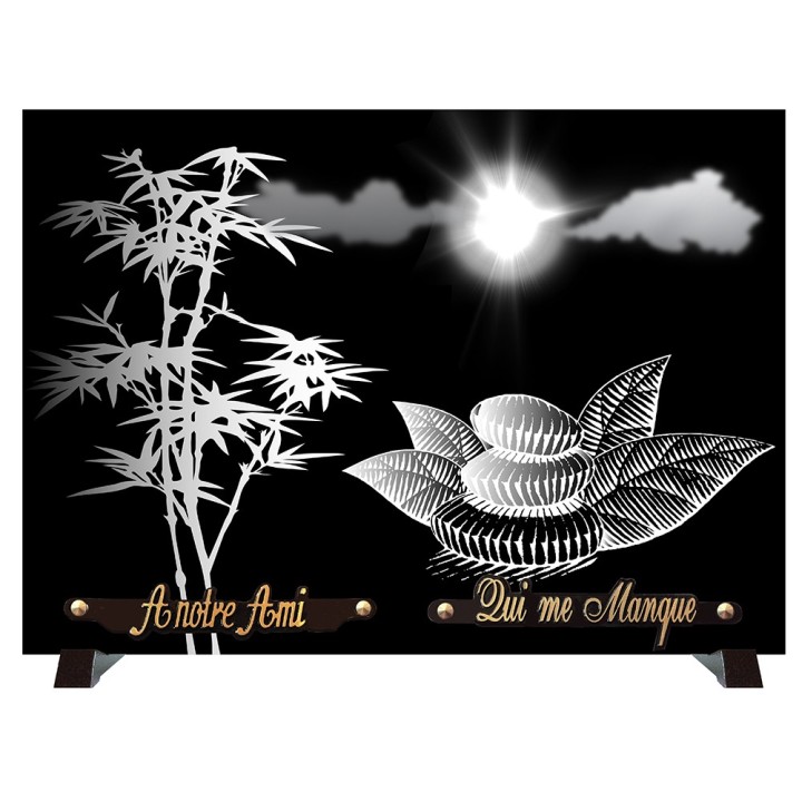 Plaque funéraire monochrome Soleil plante | Artis Funéraire