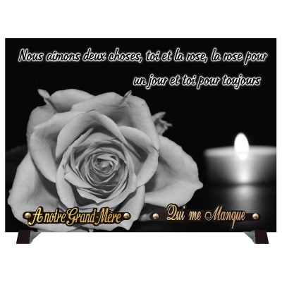 Plaque funéraire monochrome Rose bougie | Artis Funéraire