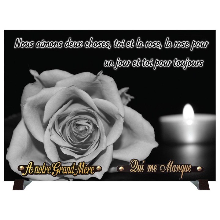 Plaque funéraire monochrome Rose bougie | Artis Funéraire