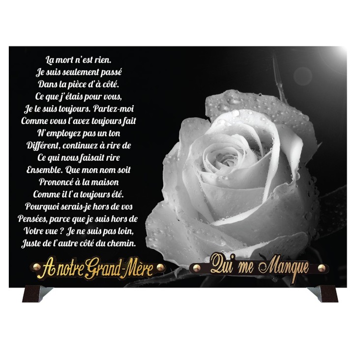 Plaque funéraire monochrome Rose blanche | Artis Funéraire