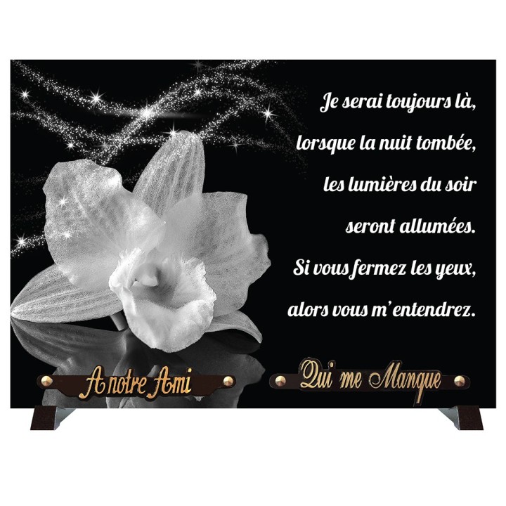 Plaque funéraire monochrome Fleur blanche | Artis Funéraire