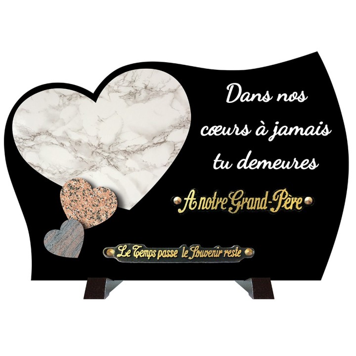 Plaque funéraire monochrome Cœurs texte | Artis Funéraire