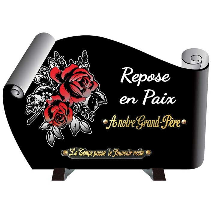 Plaque monochrome Roses rouges texte | Artis Funéraire