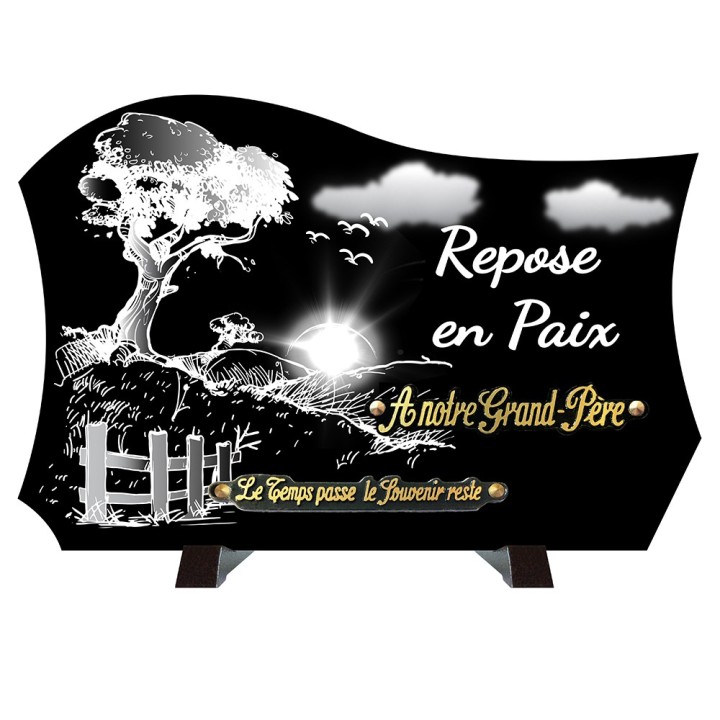 Plaque monochrome Arbre pré soleil texte | Artis Funéraire