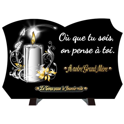 Plaque funéraire monochrome Bougie texte | Artis Funéraire