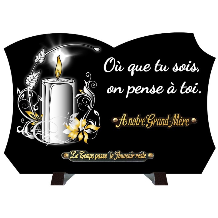 Plaque funéraire monochrome Bougie texte | Artis Funéraire