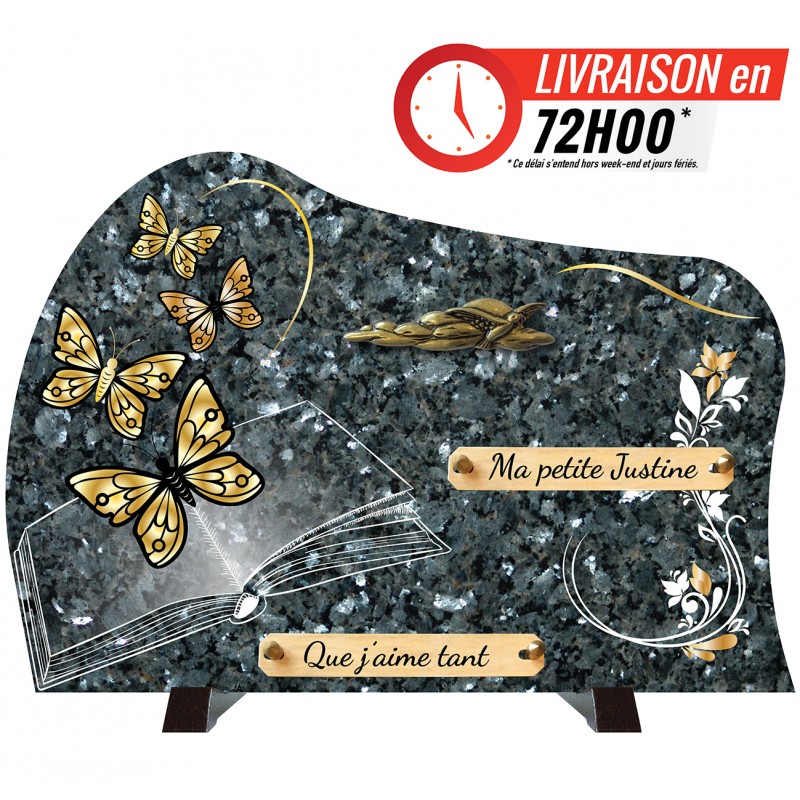 Plaque funéraire imitation granit personnalisée - Plaque tombale gravée -  Photo possible