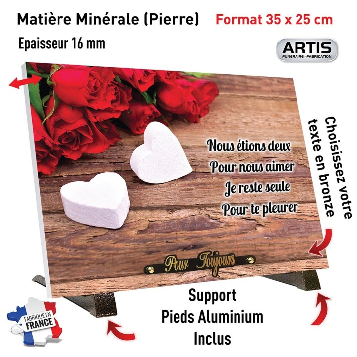 Plaque funéraire Cœur et roses rouges | Artis