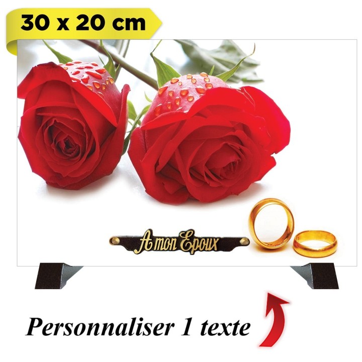 Plaque funéraire Alliances et roses rouges | Artis