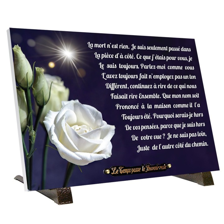 Plaque funéraire rose blanche 35 × 25 cm | Artis