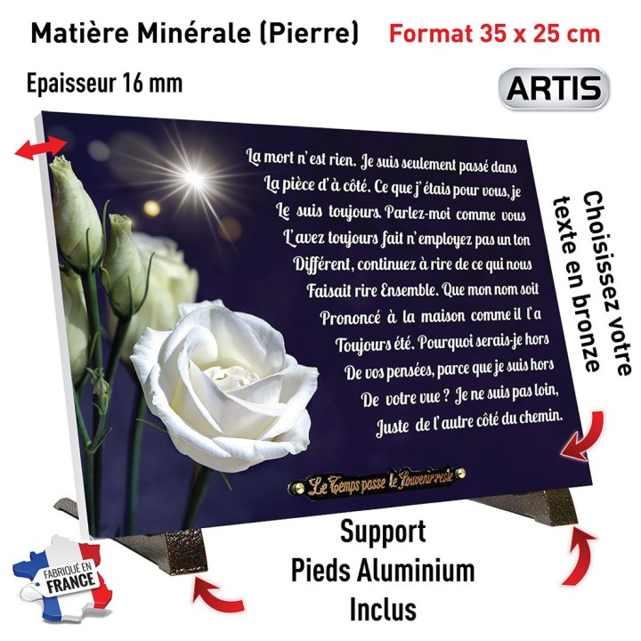 Plaque funéraire rose blanche 35 × 25 cm | Artis