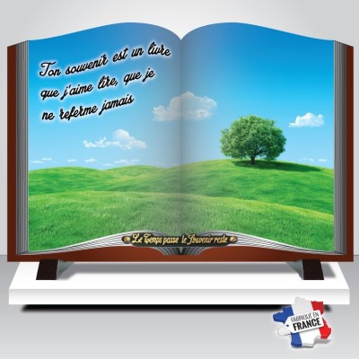 Plaque funéraire livre nature et arbre | Artis