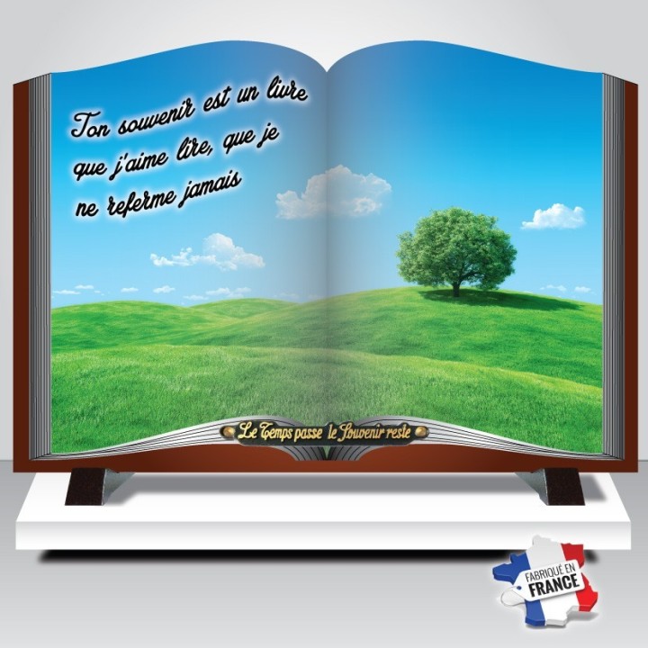 Plaque funéraire livre nature et arbre | Artis